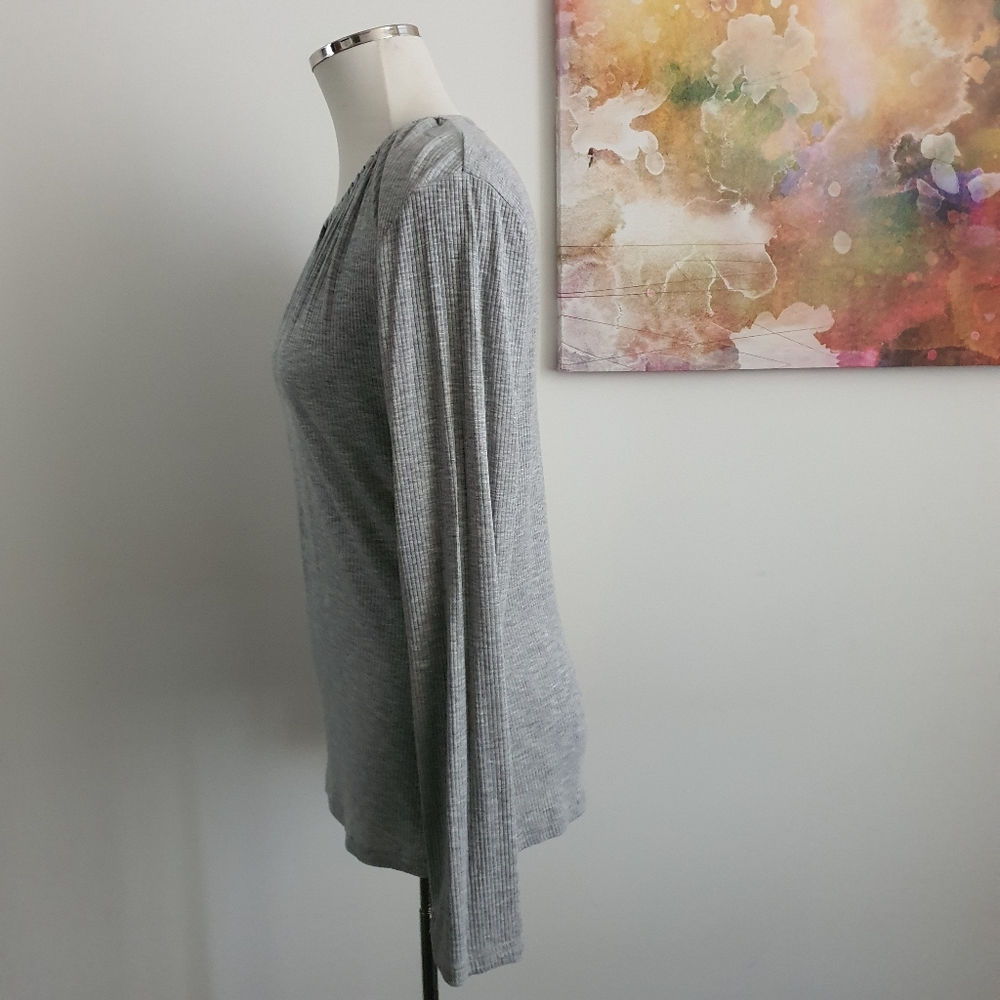 Oxford Keyhole Long Sleev Grey Top Size 14 - Picture 7 of 8
